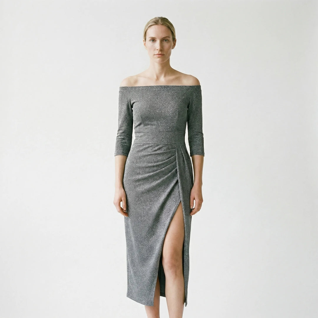 Carole  - Off-Shoulder Midi Dress With Side Slit