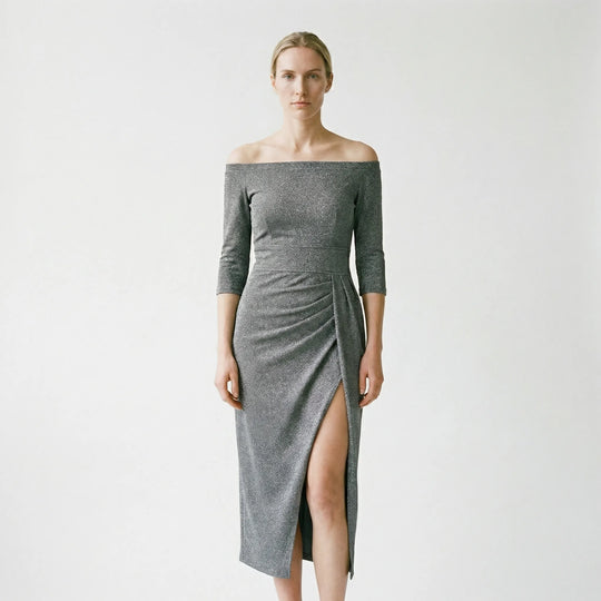 Carole  - Off-Shoulder Midi Dress With Side Slit