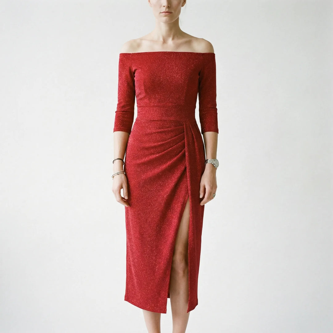 Carole  - Off-Shoulder Midi Dress With Side Slit