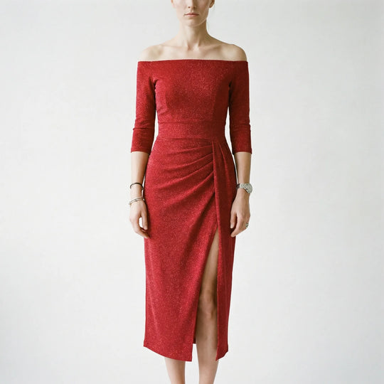 Carole  - Off-Shoulder Midi Dress With Side Slit