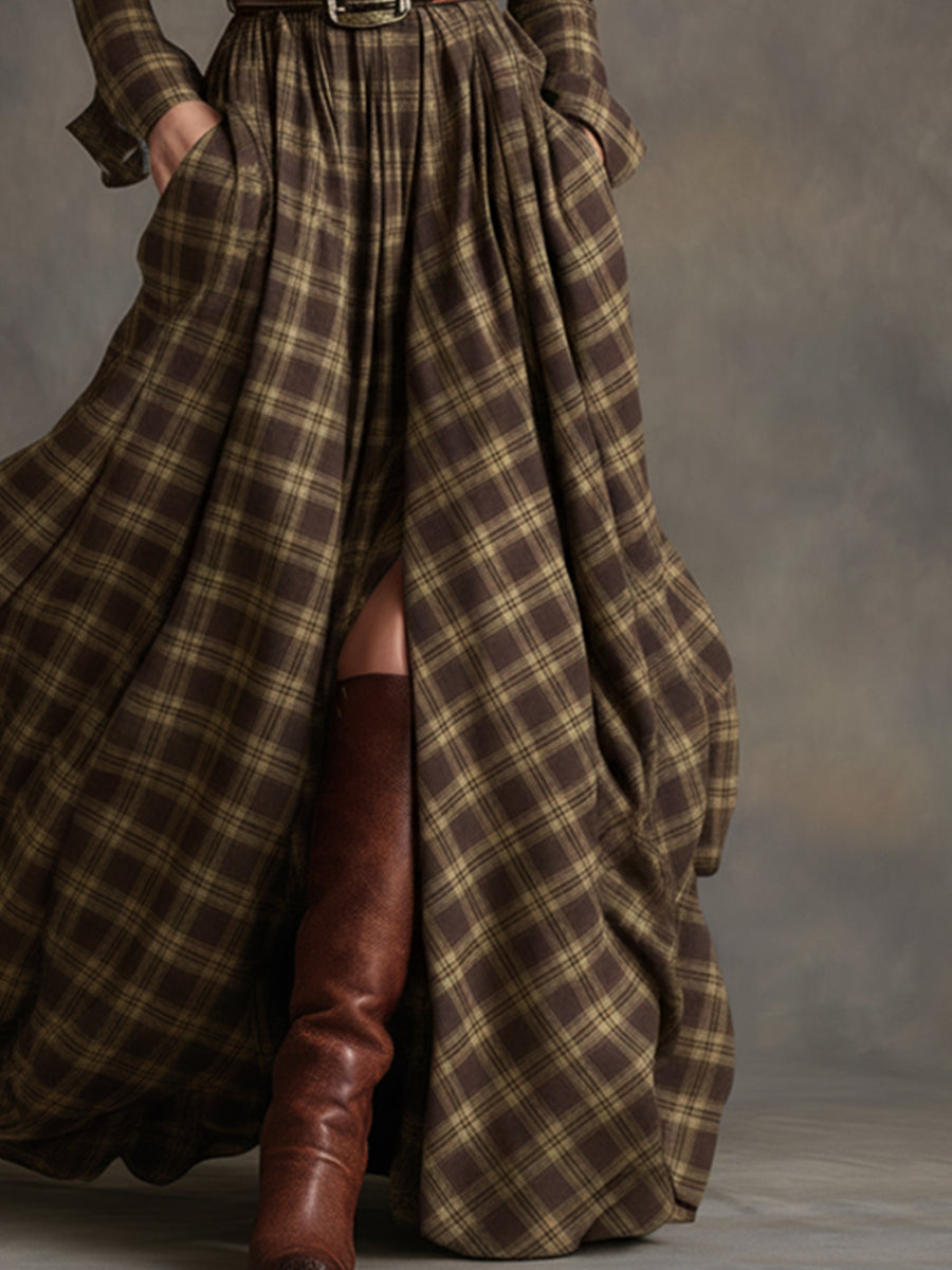 Carolyn  - Long Plaid Shirt Dress Seasonal Gatherings