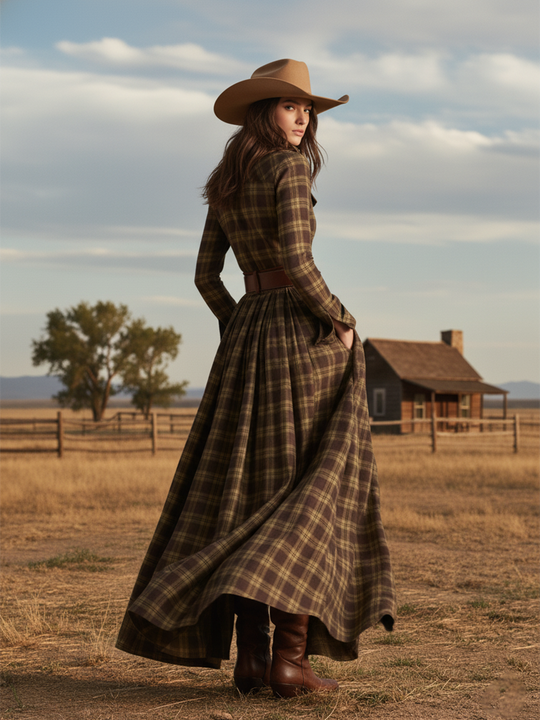 Carolyn  - Long Plaid Shirt Dress Seasonal Gatherings