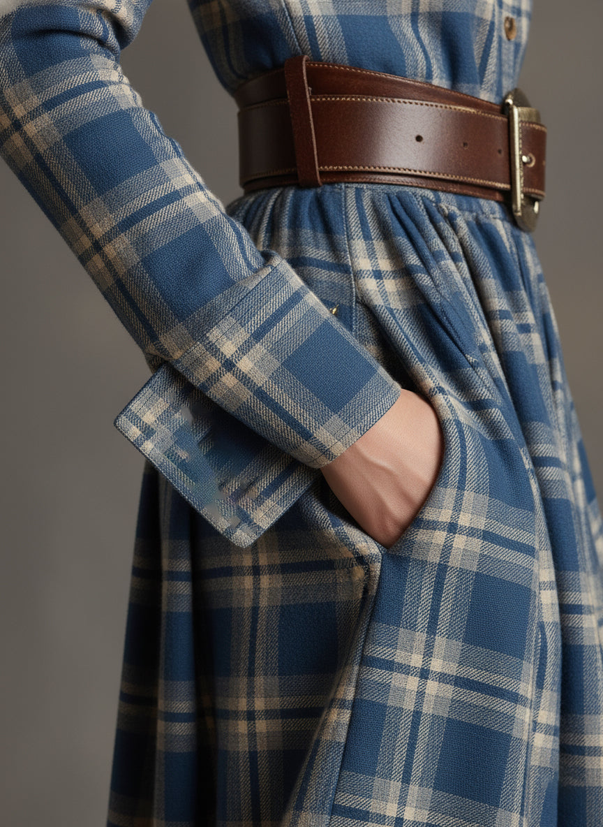 Carolyn  - Long Plaid Shirt Dress Seasonal Gatherings
