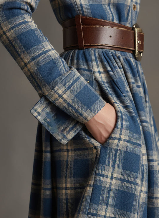 Carolyn  - Long Plaid Shirt Dress Seasonal Gatherings