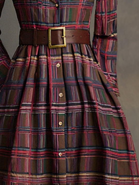 Carolyn  - Long Plaid Shirt Dress Seasonal Gatherings