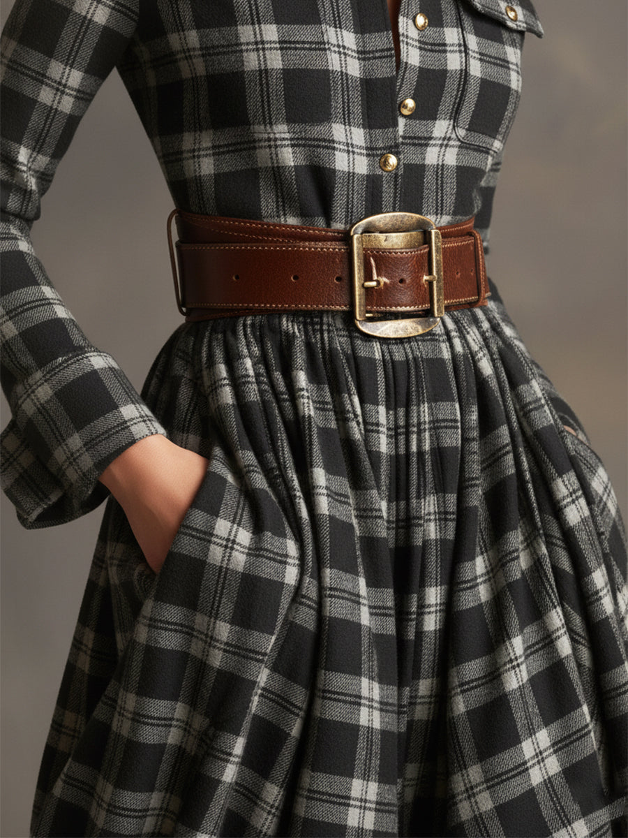 Carolyn  - Long Plaid Shirt Dress Seasonal Gatherings