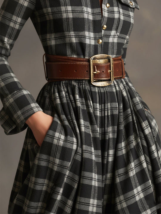 Carolyn  - Long Plaid Shirt Dress Seasonal Gatherings