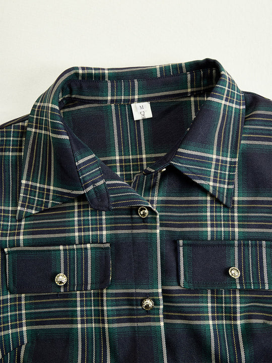 Carolyn  - Long Plaid Shirt Dress Seasonal Gatherings
