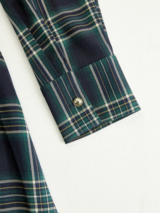 Carolyn  - Long Plaid Shirt Dress Seasonal Gatherings