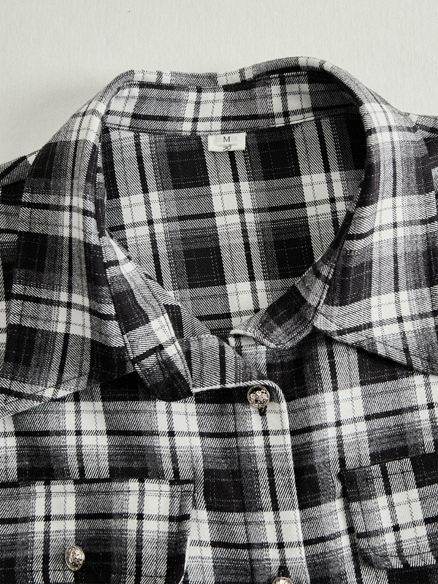 Carolyn  - Long Plaid Shirt Dress Seasonal Gatherings