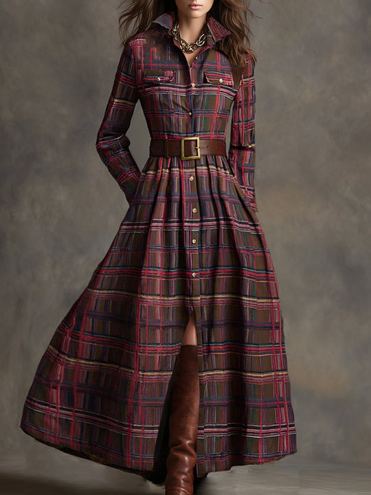 Carolyn  - Long Plaid Shirt Dress Seasonal Gatherings