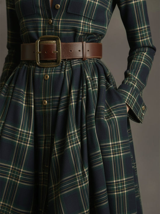 Carolyn  - Long Plaid Shirt Dress Seasonal Gatherings