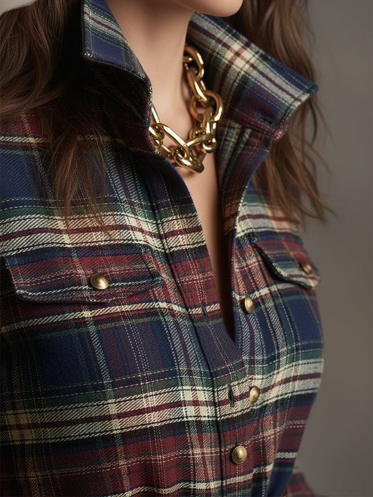Carolyn  - Long Plaid Shirt Dress Seasonal Gatherings