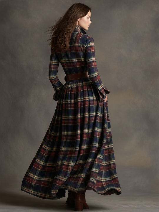 Carolyn  - Long Plaid Shirt Dress Seasonal Gatherings