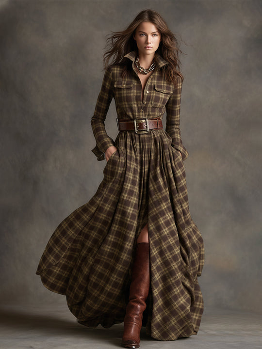 Carolyn  - Long Plaid Shirt Dress Seasonal Gatherings
