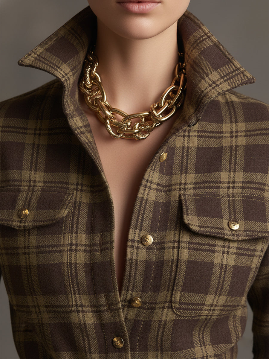 Carolyn  - Long Plaid Shirt Dress Seasonal Gatherings