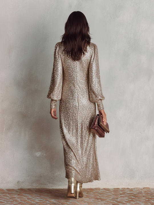 Casey  - Long Sleeve Shimmering Maxi Dress Holiday Parties