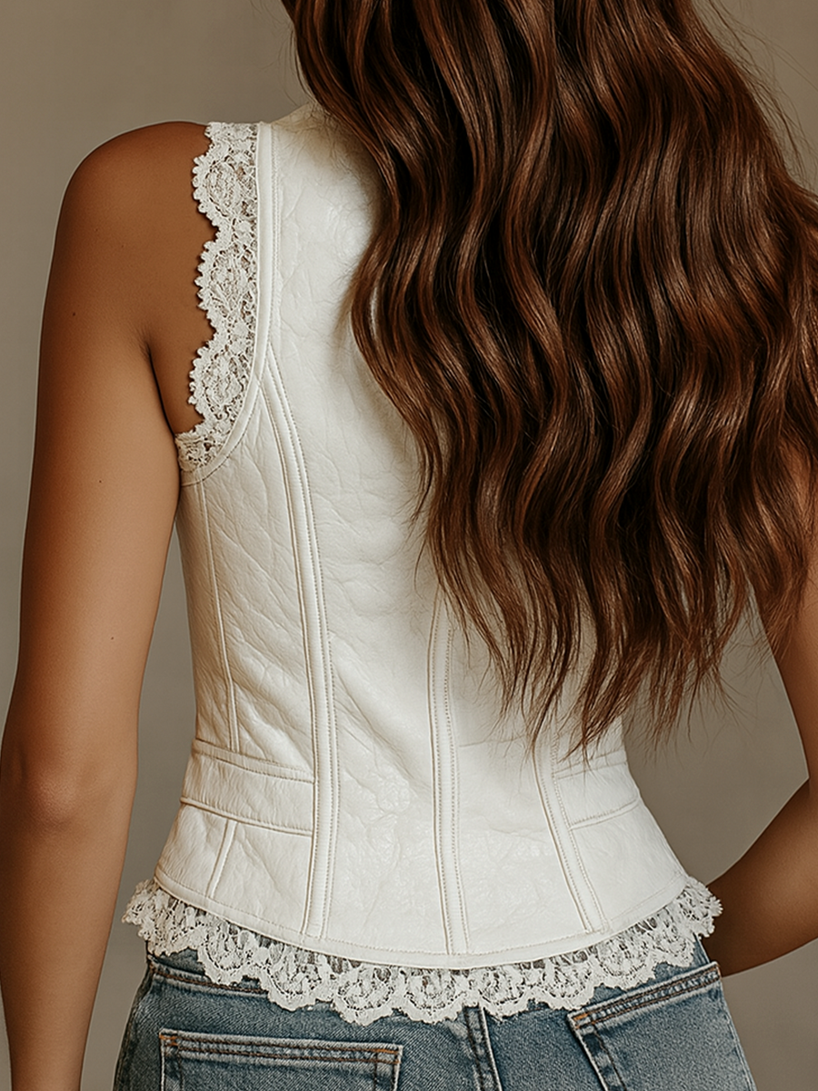 Cecilia  - Sleeveless Textured Button-Front Vest 