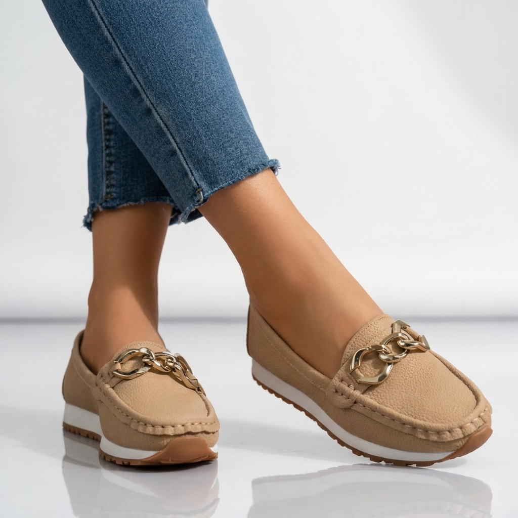 Chania - Platform Loafers with Chain Detail-Women’s Loafers-Noble Wears-Khaki-5.5-NW