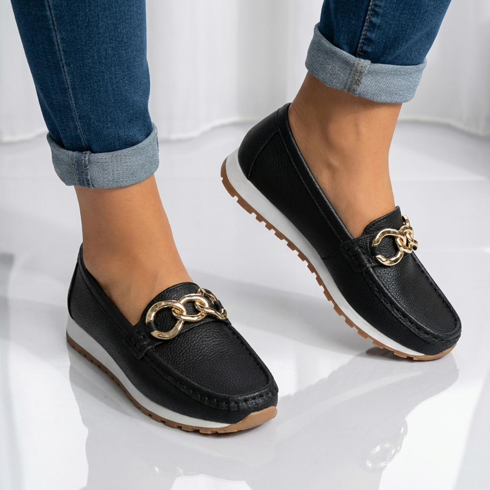 Chania - Platform Loafers with Chain Detail-Women’s Loafers-Noble Wears-Black-5.5-NW