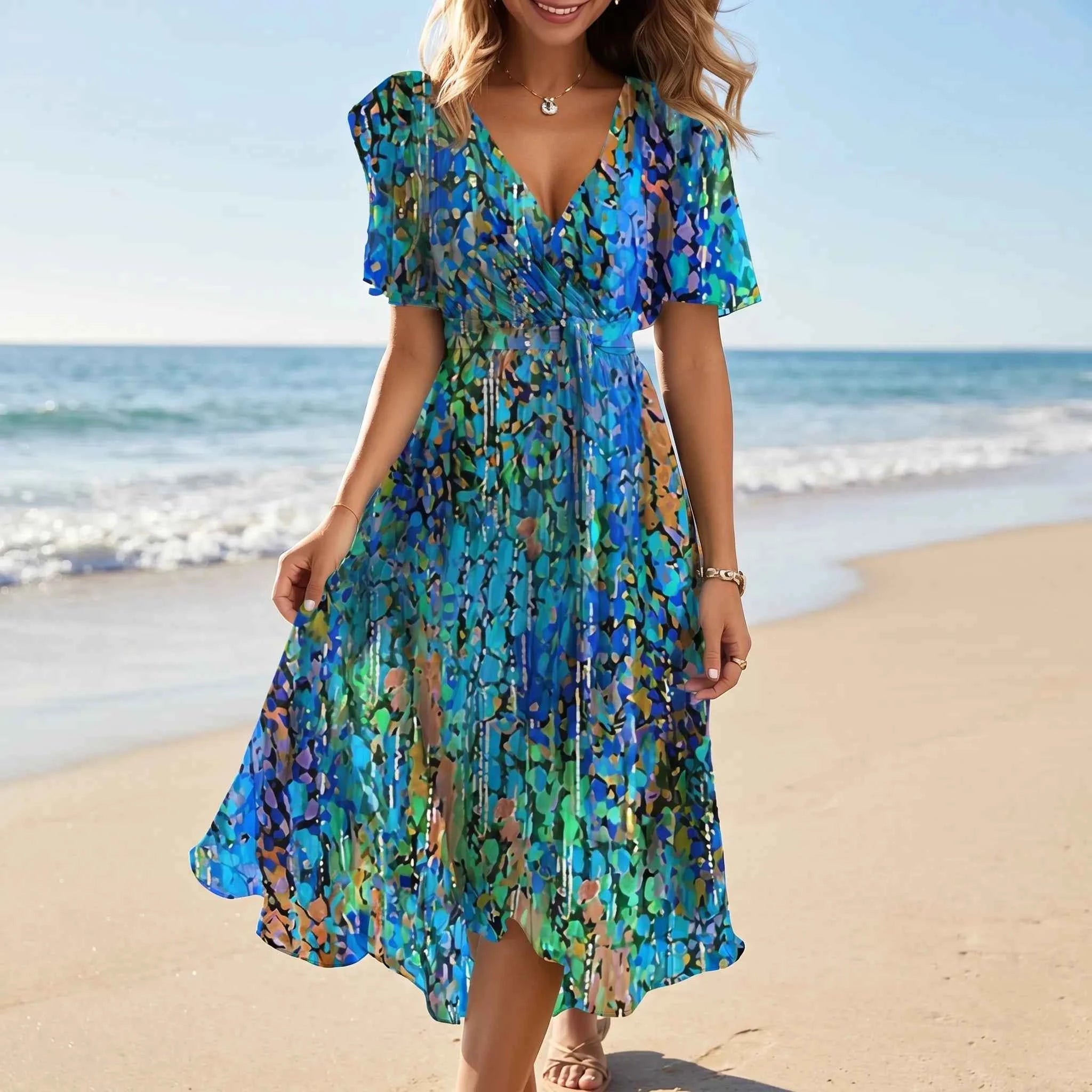 Cheryl  - Patterned Short Sleeve Dress
