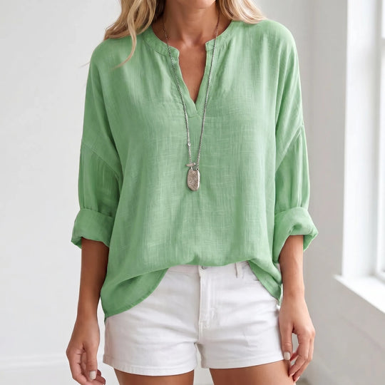 Christina  - Flowy Long Sleeve V-Neck Blouse