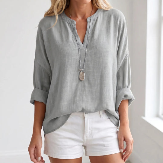 Christina  - Flowy Long Sleeve V-Neck Blouse