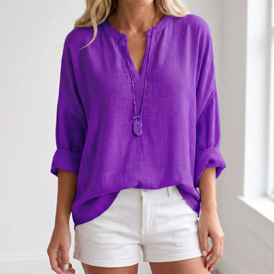 Christina  - Flowy Long Sleeve V-Neck Blouse
