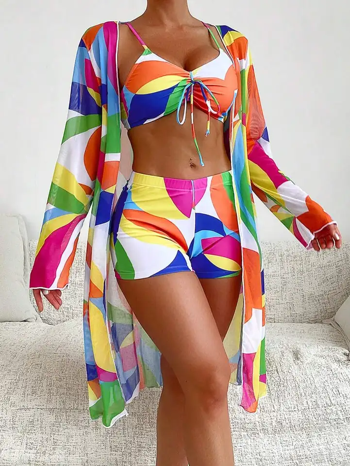 women swim set in blue for summer beach days 0