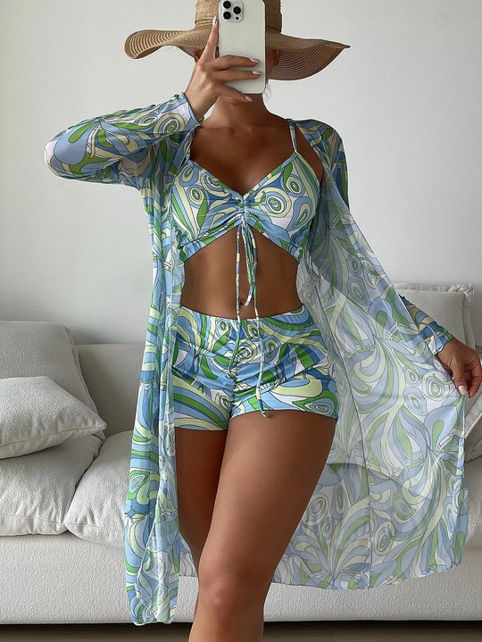 women swim set in blue for summer beach days 11