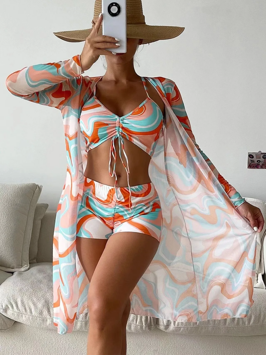 women swim set in blue for summer beach days 8