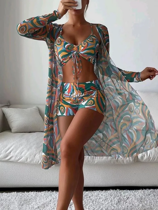women swim set in blue for summer beach days 9