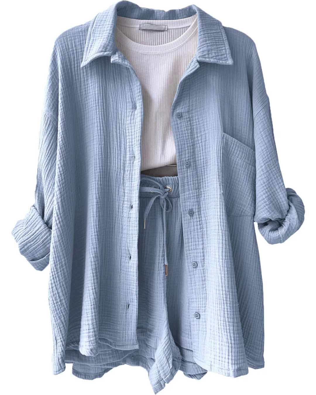 women cotton lounge set in light blue for casual wear 14
