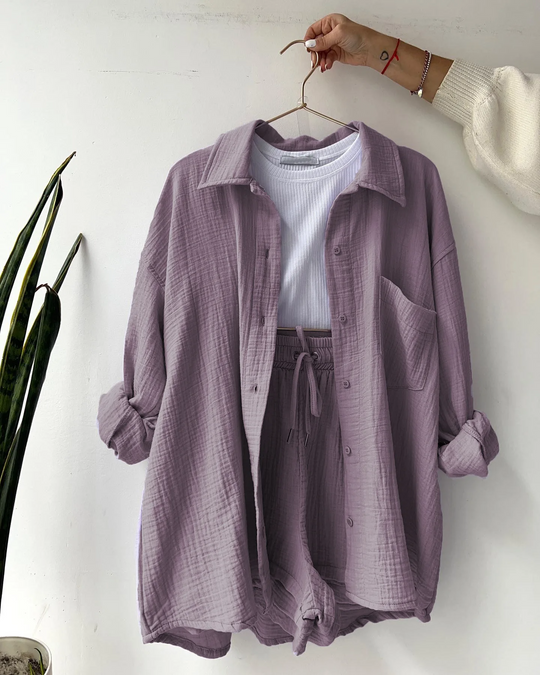 women cotton lounge set in light blue for casual wear 8