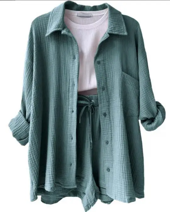 women cotton lounge set in light blue for casual wear 9