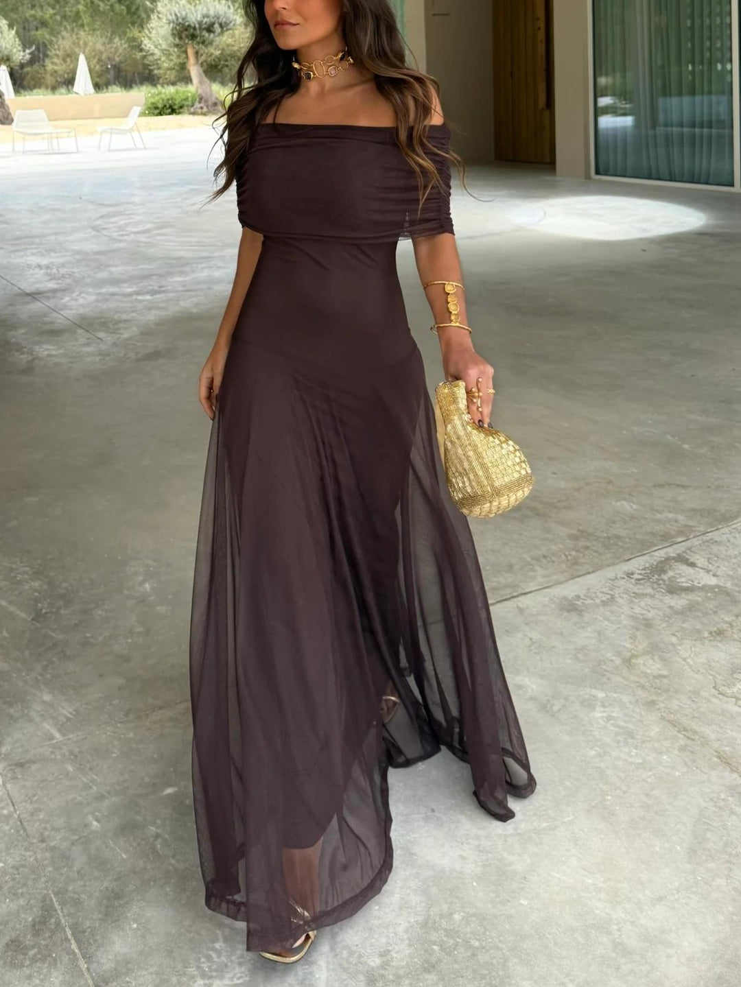 Clara  - Off-Shoulder Maxi Dress Styling For Evening Events