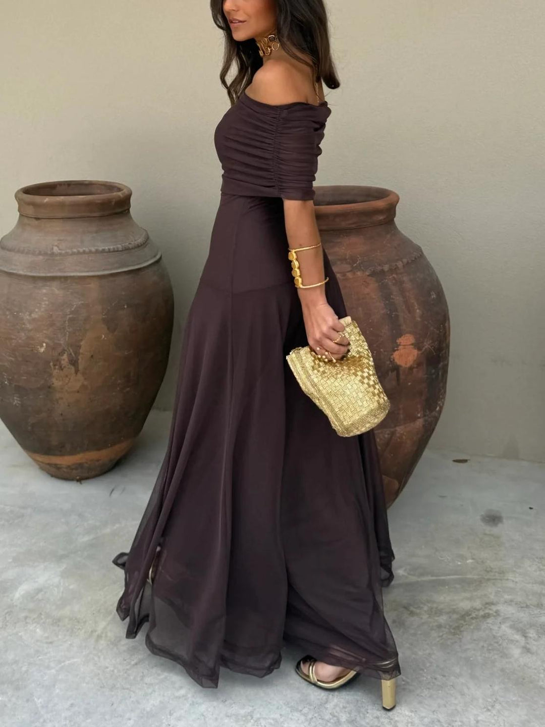 Clara  - Off-Shoulder Maxi Dress Styling For Evening Events