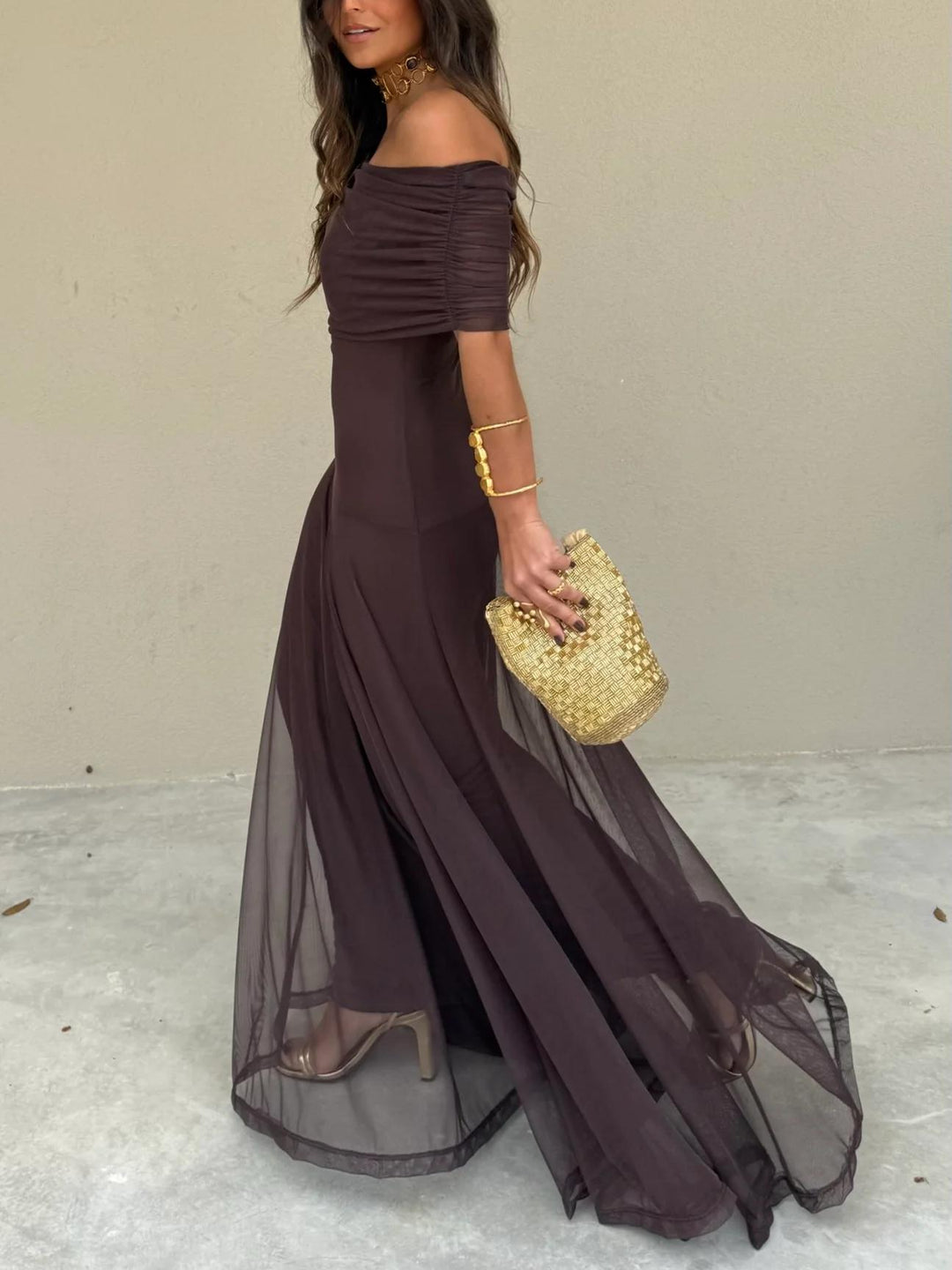 Clara  - Off-Shoulder Maxi Dress Styling For Evening Events
