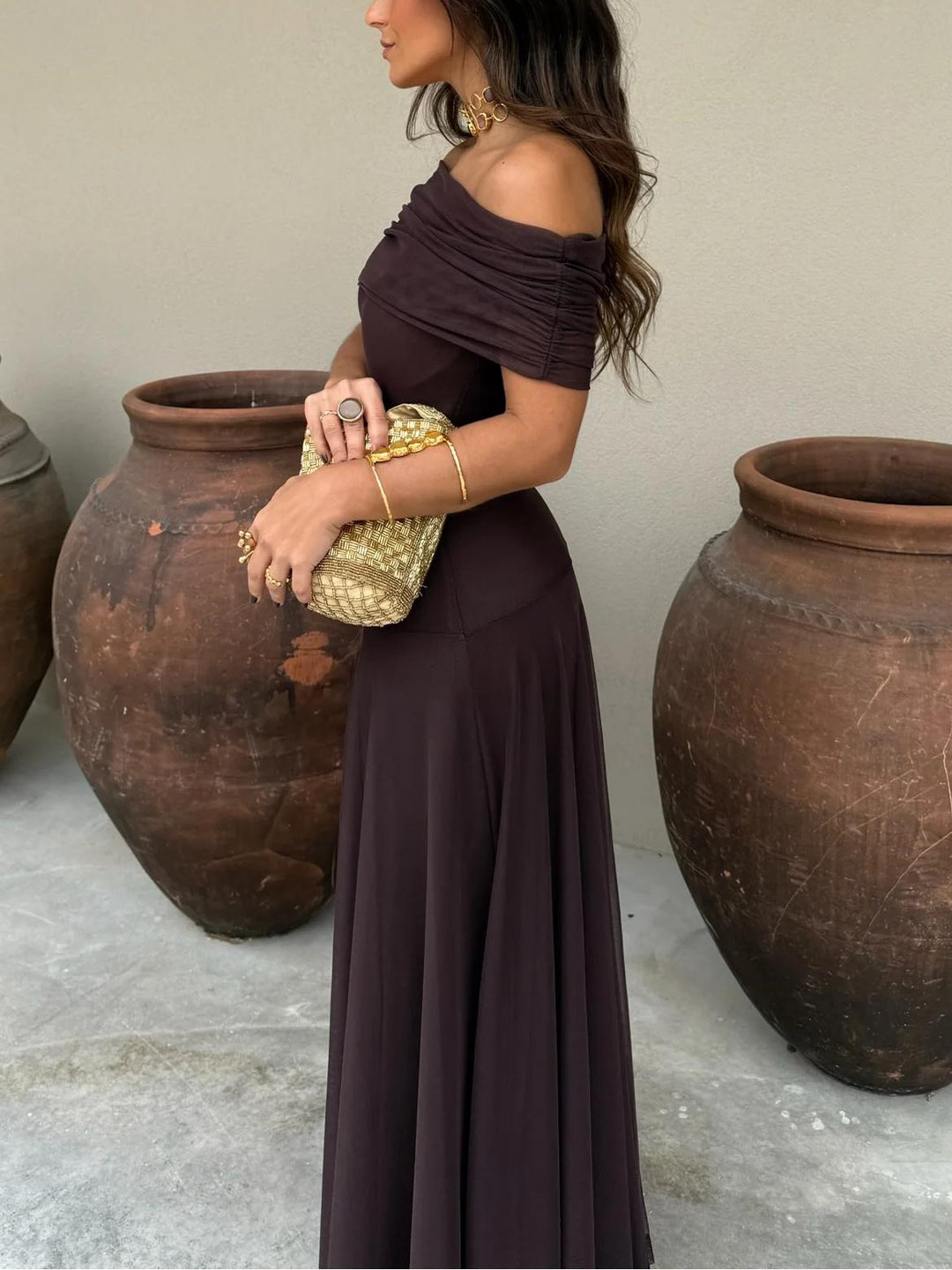 Clara  - Off-Shoulder Maxi Dress Styling For Evening Events
