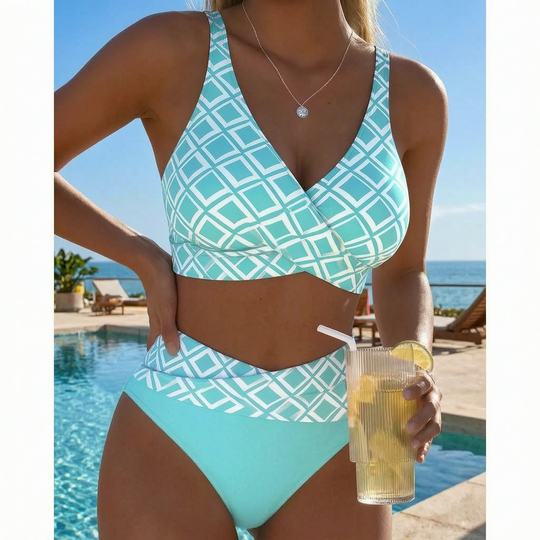 Daisy  - High-Waisted Geometric Print Bikini