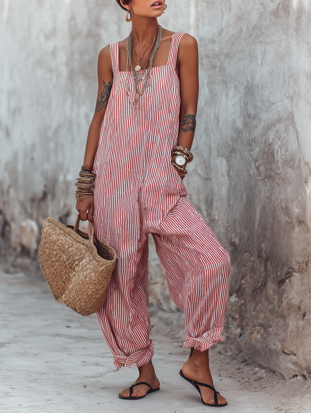 Darla  - Sleeveless Striped Summer Jumpsuit Casual Weekend Outings