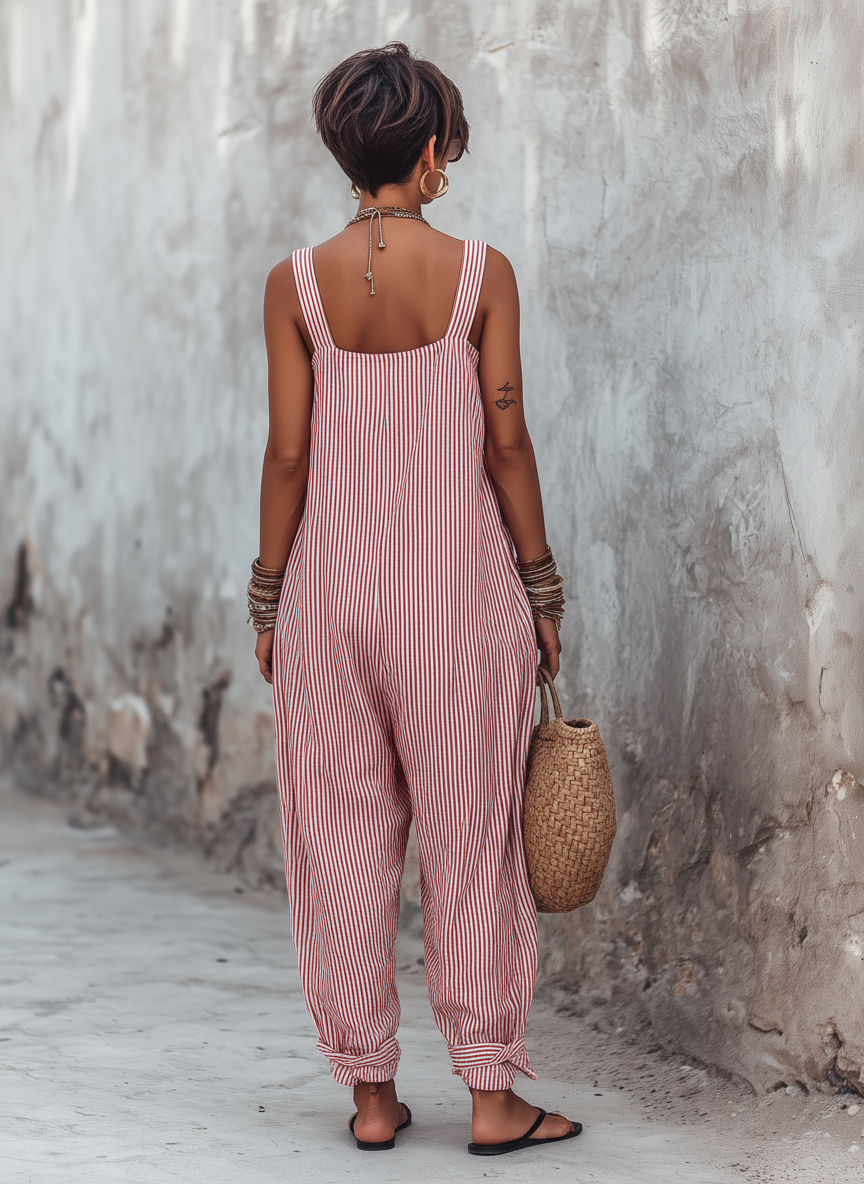 Darla  - Sleeveless Striped Summer Jumpsuit Casual Weekend Outings