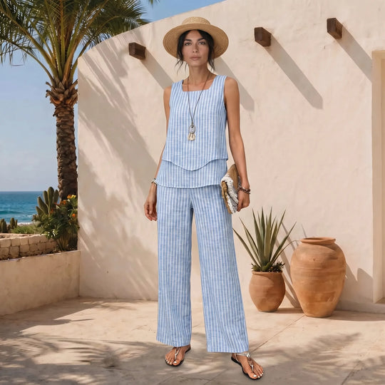 Debbie  - Sleeveless Square Neck Top And Wide-Leg Pants Set