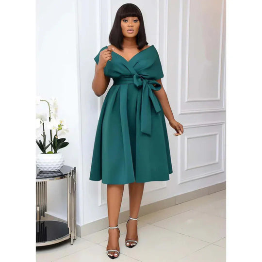 Deborah  - Draped Shoulder Midi Dress