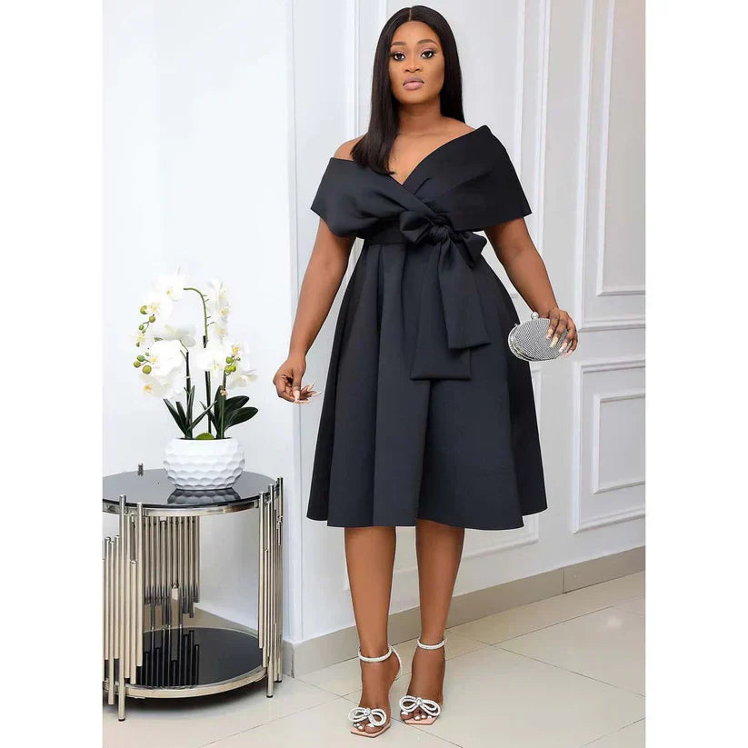 Deborah  - Draped Shoulder Midi Dress