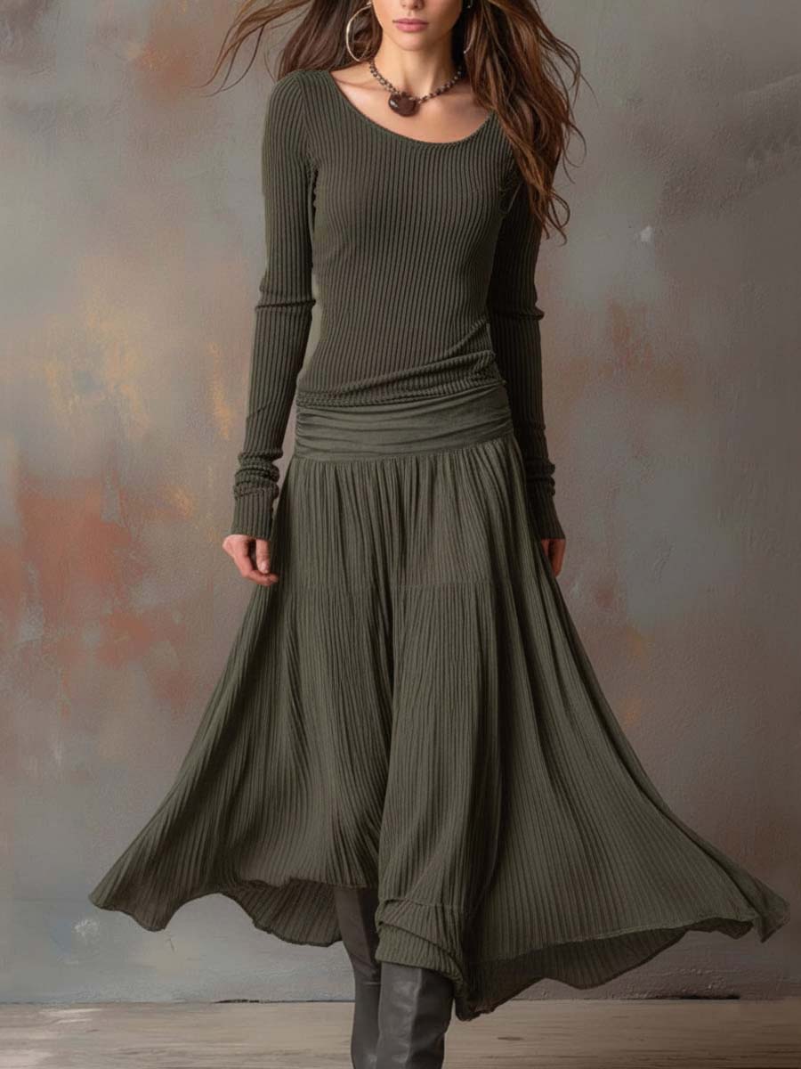 Denise  - Ribbed Knit Midi Dress 