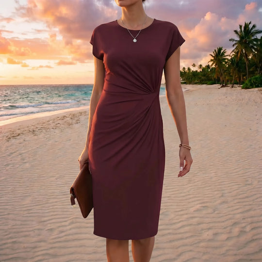 Dora  - Fitted Midi Pencil Dress With Ruching