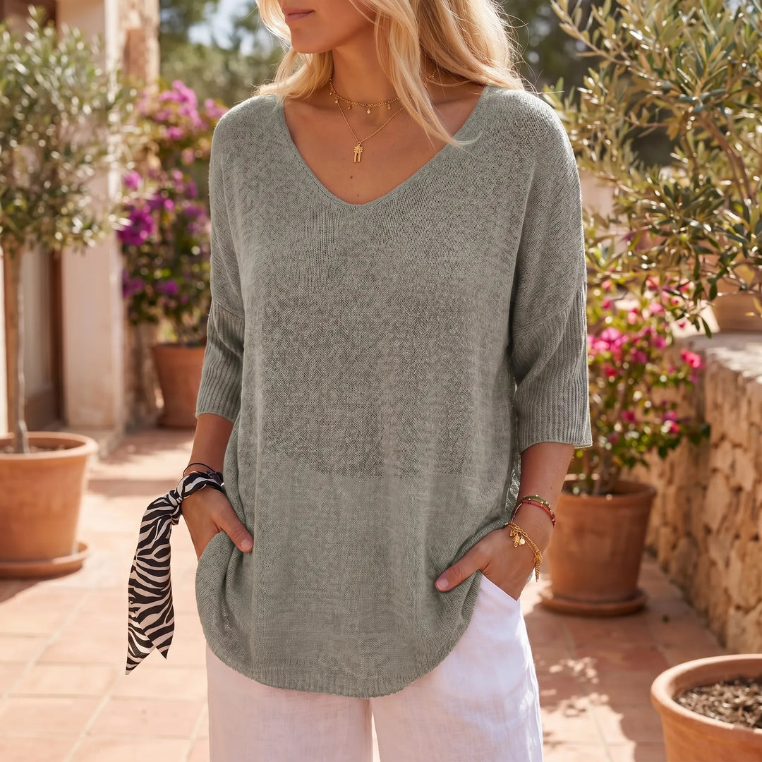 Dora  - Relaxed V-Neck Knit Top