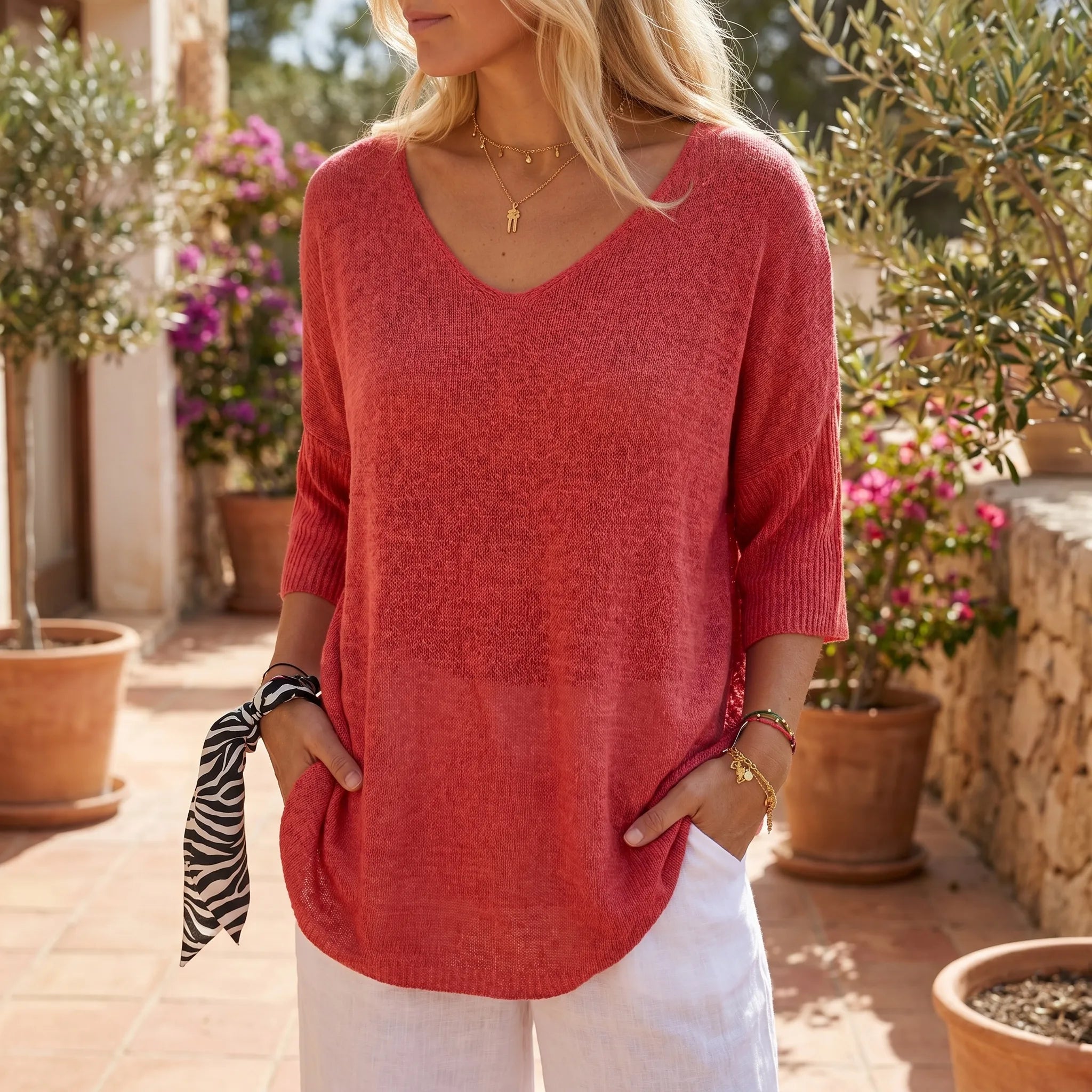 Dora  - Relaxed V-Neck Knit Top