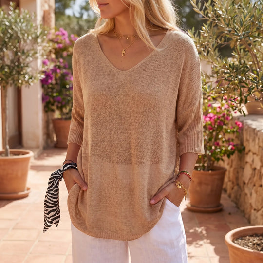 Dora  - Relaxed V-Neck Knit Top